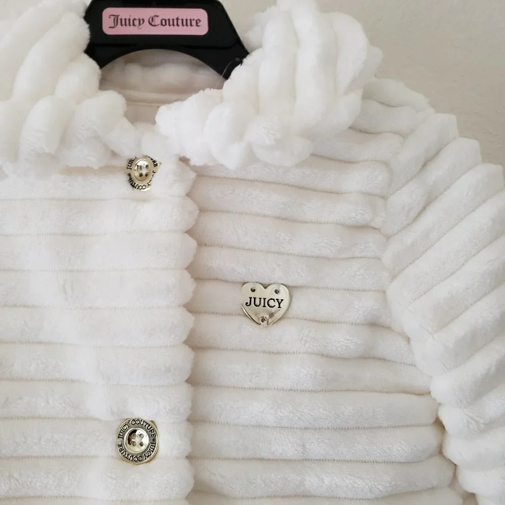 NWT - Juicy Couture Ivory Plush Collared Peplum Jacket - Size 3T